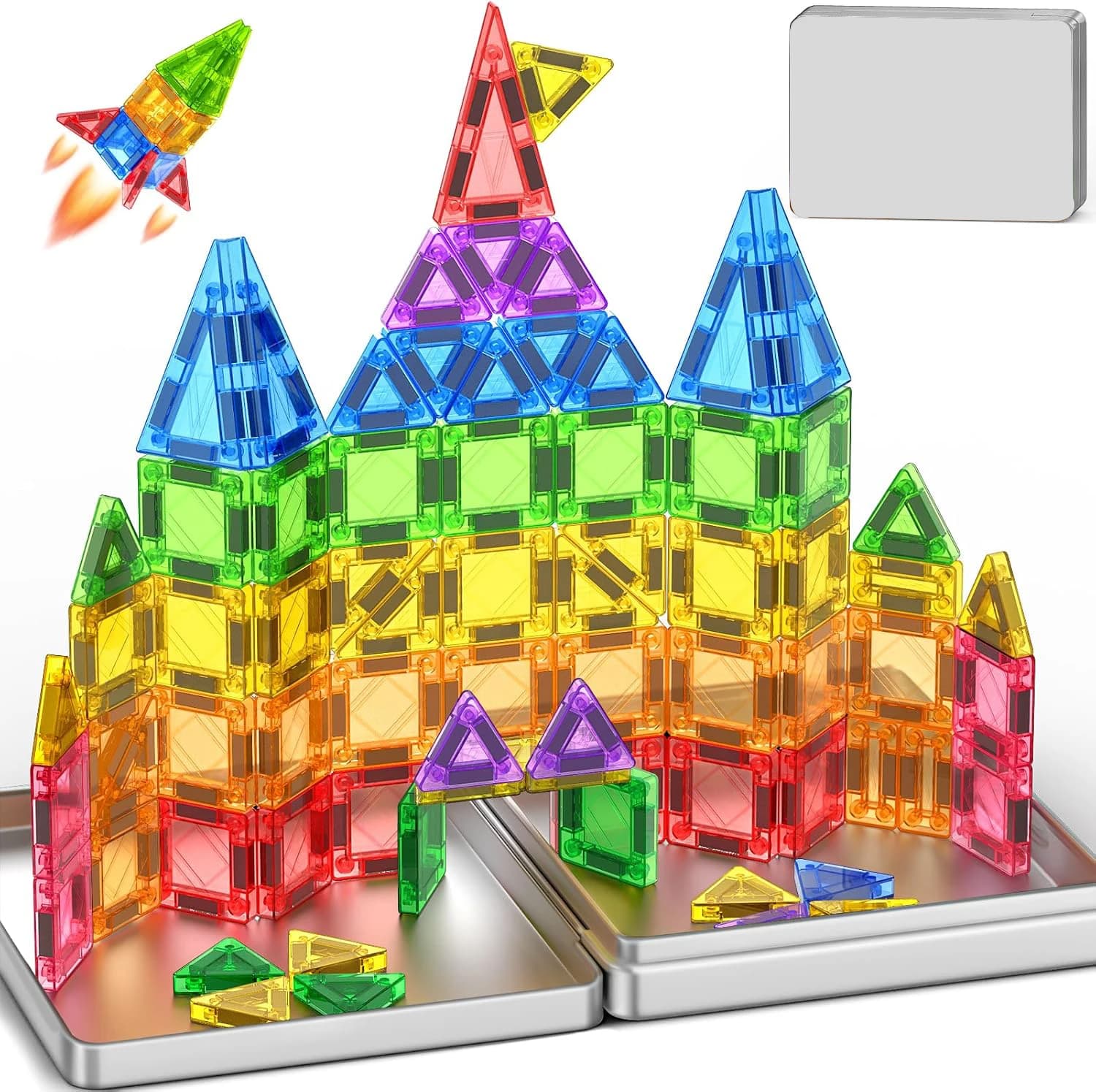 60 pezzi mini piastrelle magnetiche per bambini dai 3-5 4-8 anni bambino prescolare STEM magnete da viaggio costruzione giocattoli per bambini regali di compleanno di Natale