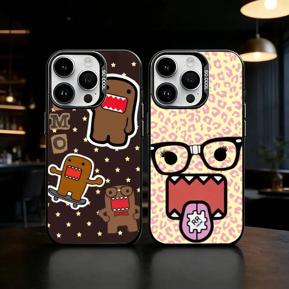 Custodia per telefono Domo-kun simpatica per iPhone 17 16 15 14 13 12 11 Pro Max Plus, cover nera opaca argento
