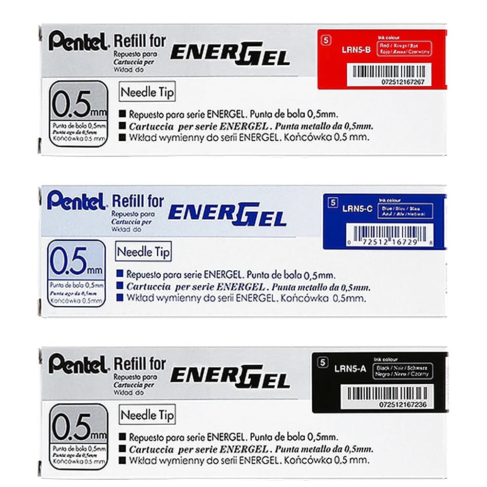 Pentel LRN5 Set di ricariche per penna gel Punta dell'ago da 0,5 mm per ricarica per penna a inchiostro gel EnerGel (compatibile con BLN75/BLN105)