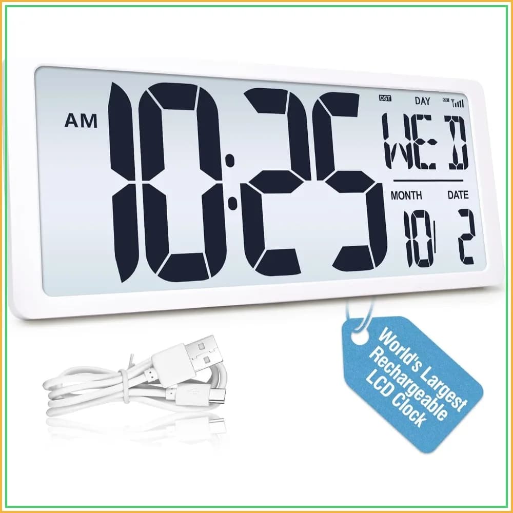 6" Numbers Atomic Wall Clock - Night Display, Never Needs Setting, Rechargeable, Easy to Read