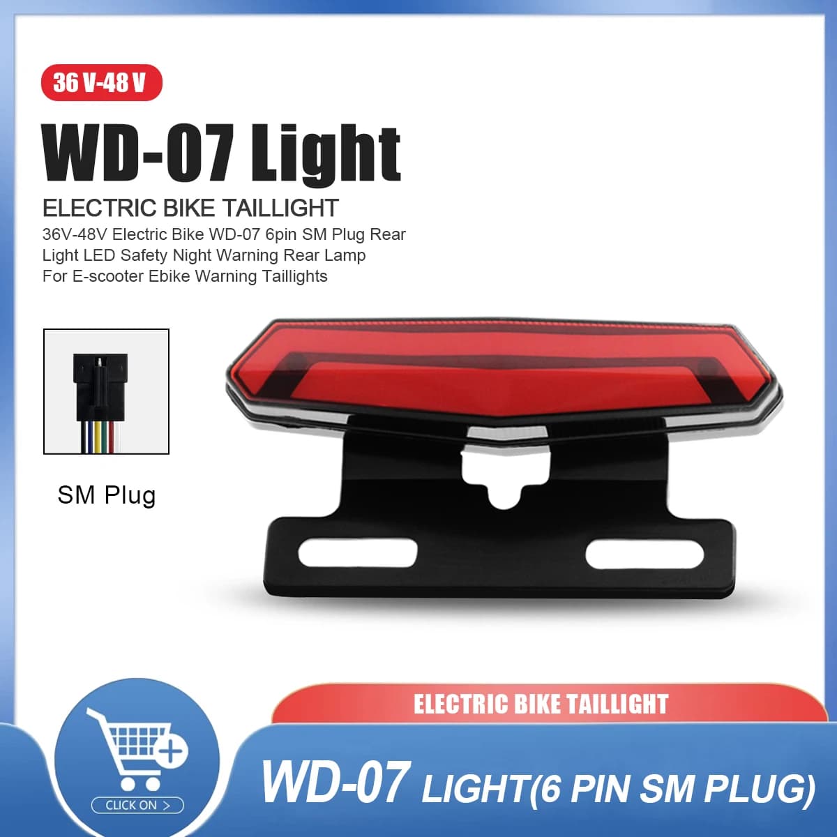 Bici da bicicletta WD-07 Fanale posteriore Lampada 36V/48V Luce posteriore Accessori per biciclette elettriche