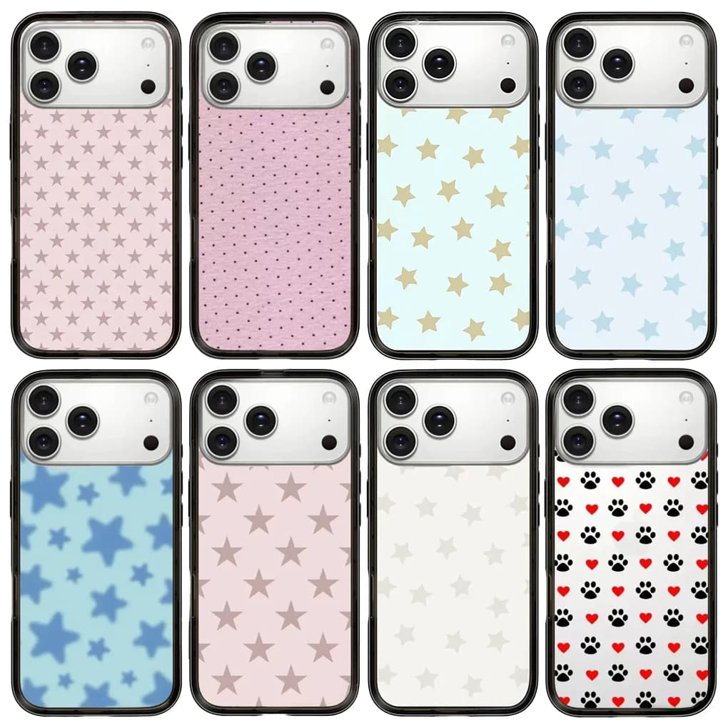 Dots Stars Nuovo tipo Cover per telefono con bordo nero acrilico per iPhone 13 14 15 16 17 Pro Max Custodia per iPhone 17 Air