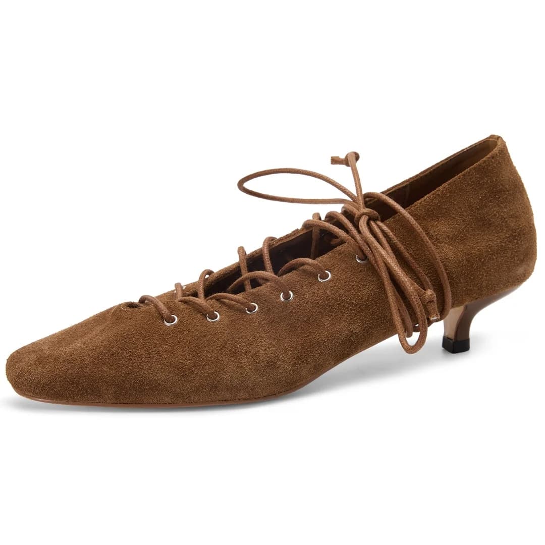 Décolleté stringed with square tip in natural suede women décolleté with 3.5 cm cat's heel elegant women's slim daily dress with heel for women