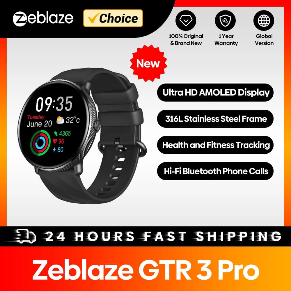 Zeblaze GTR 3 Pro AMOLED Display Make/Answer phone calls Smart Watch Smartwatch Fitness 316L Stainless Steel for Women