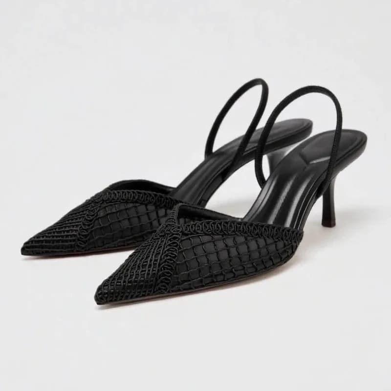 Fashion Black Hollow Mesh Women Slippers Brand Pumps Women Sandals Shallow High Heel Sandals Elegant Designer Shoes for Women