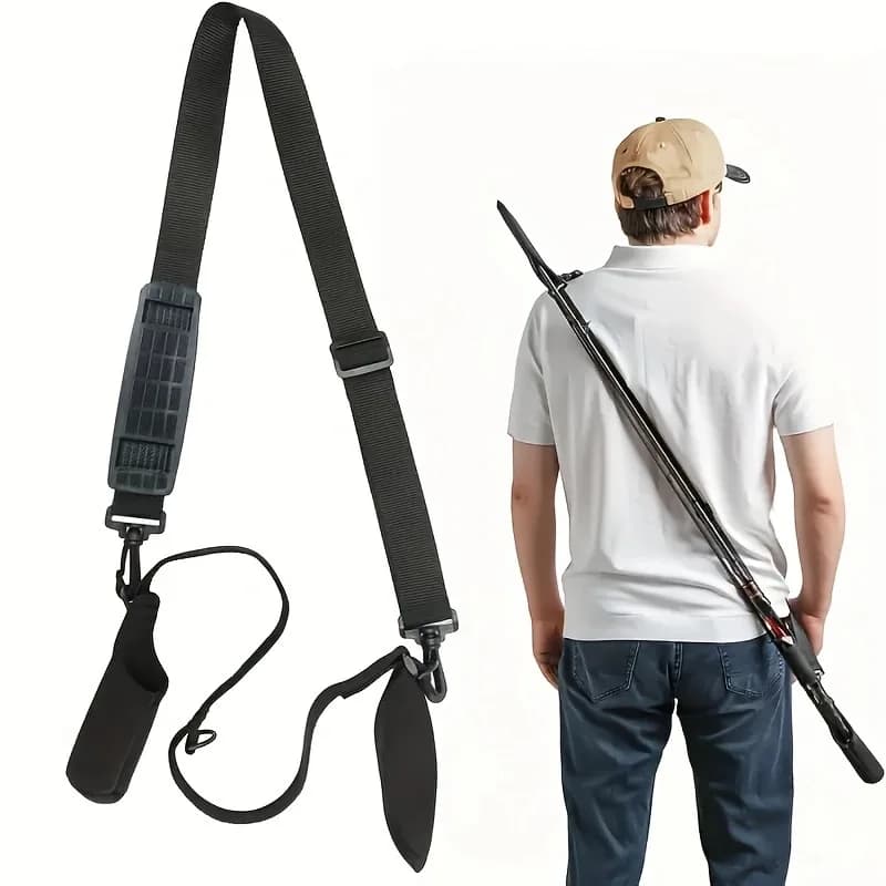 1 adjustable shoulder strap for black polyester fishing rod, multifunctional portable fishing rod holder with back shoulder