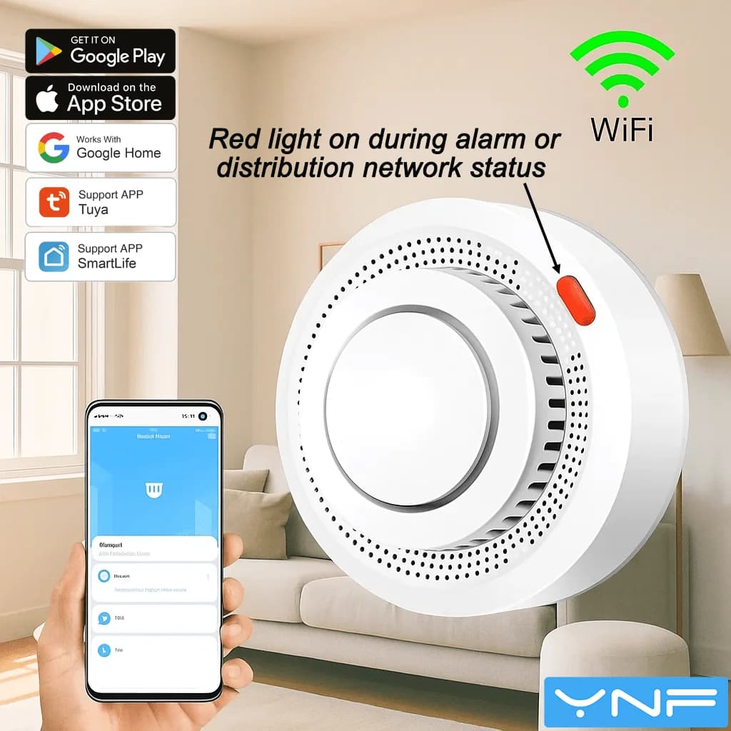 Allarme di sicurezza domestico intelligente WiFi YNF, sensore di movimento wireless con controllo remoto tramite APP, diffusione vocale e avviso automatico