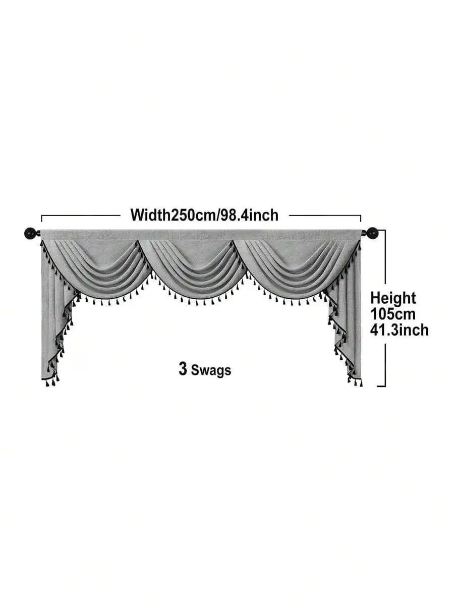 1pc Solid Color Woven Window Curtain, Modern Minimalist Style With Polyester Fiber Material And Tassel Lace Border, Suitable