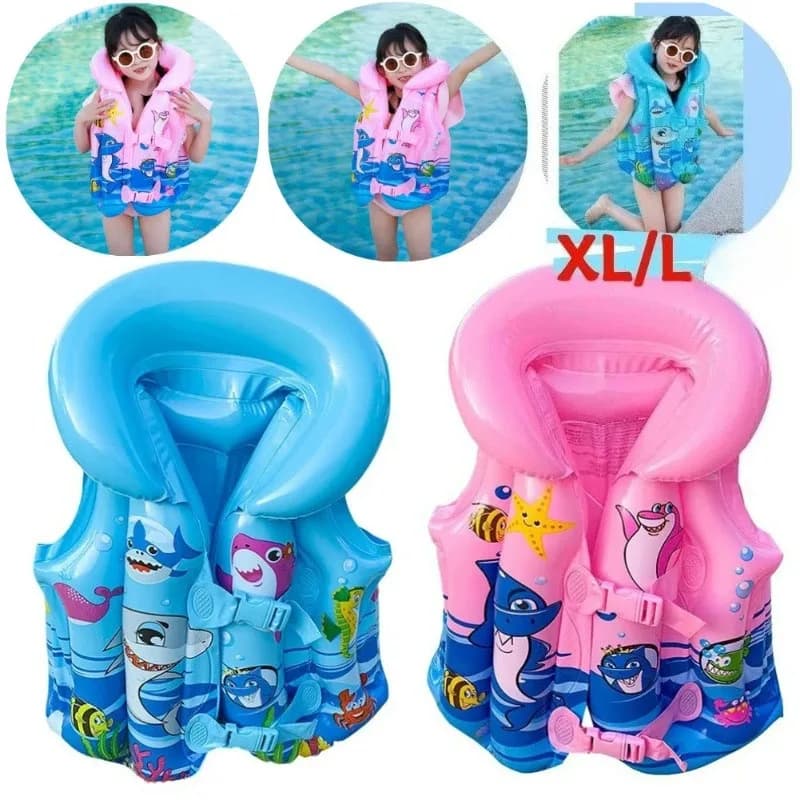 Giubbotto di salvataggio gonfiabile per bambini in PVC ispessito, con motivo a cartoni animati oceanici, giubbotto di sicurezza per il nuoto per bambini piccoli