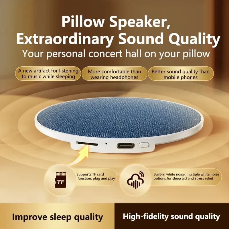 Altoparlante Wireless a Forma di Cuscino per Aiuto al Sonno 360 ° Audio Surround Bluetooth 5.4, Suono Stereo Hi-Fi, Audio Privato Senza Disturbi, Nuovo Partner Audio