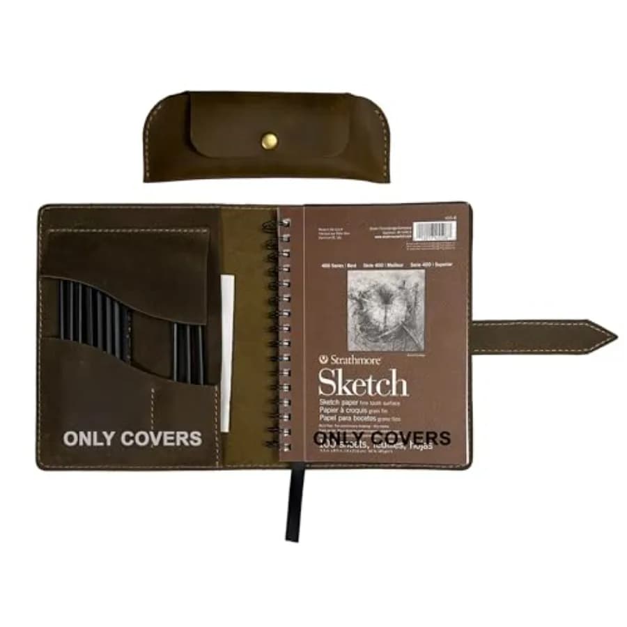 Leather Sketchbook Cover for 5.5 x 8.5 Sketchbook Art Case for Drawing Book with Pencil Case or Art pens etc, Only Covers Full