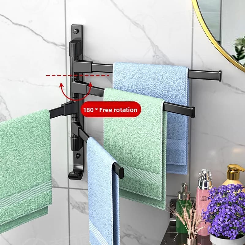 Il portasciugamani rotante multi-barra deve essere perforato. Spazio bagno, appendiabiti in alluminio, artefatto pieghevole, scaffale da bagno multifunzionale