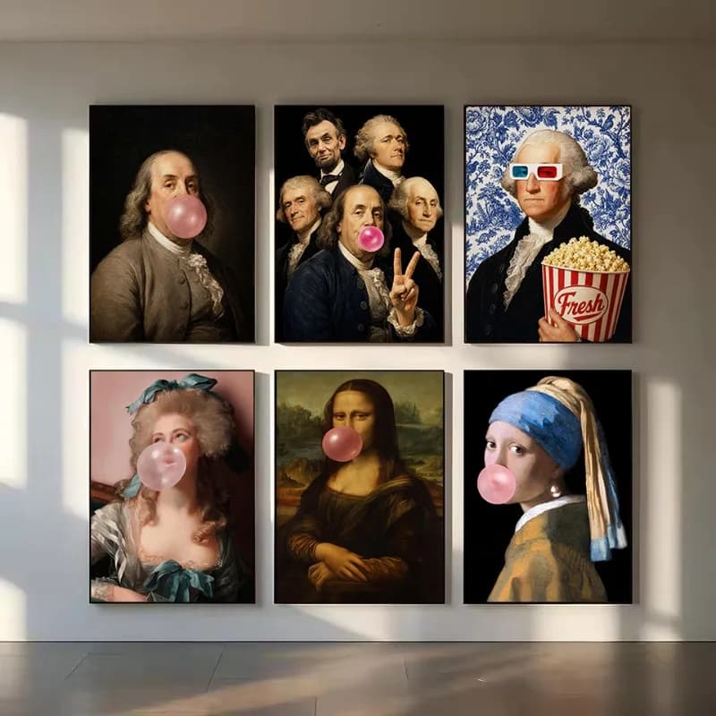 Funny Pop Culture Bubblegum Founding Fathers History Figure Artwork Poster Canvas Painting Wall Pictures Home Bathroom Decor