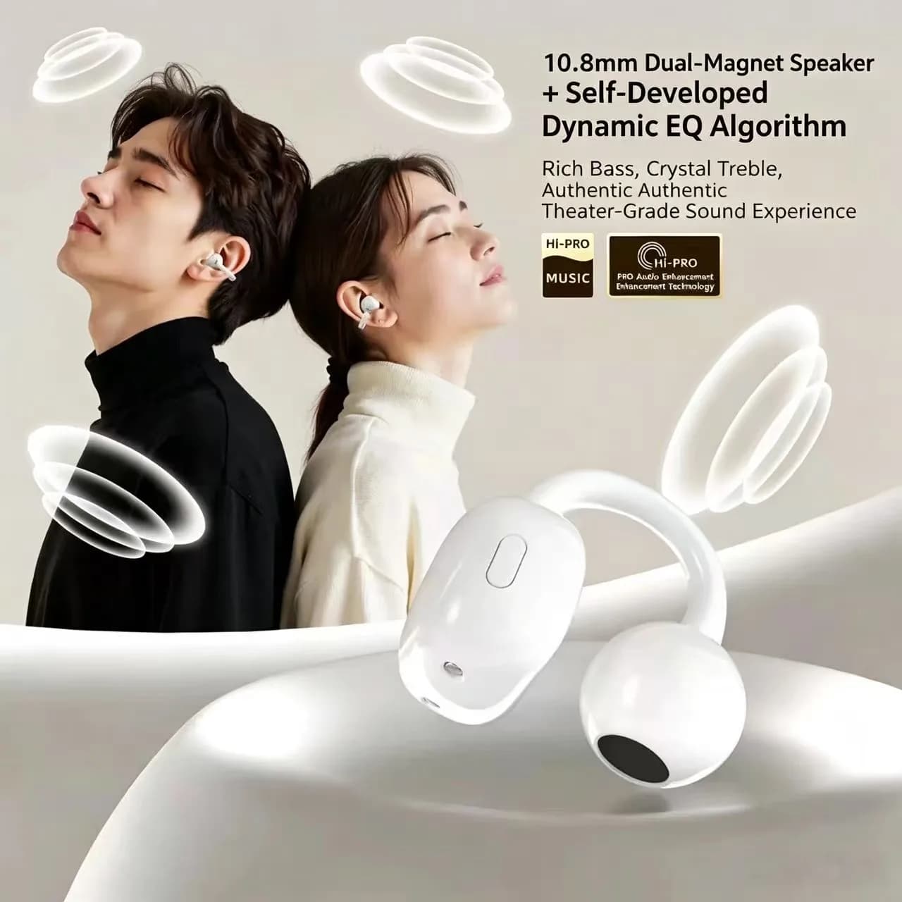 Open Ear Clip Bluetooth Headphones Wireless Earbuds with Anti-lost Lanyard, IPX5 Waterproof HiFi Stereo Sports Ear Hooks Portabl