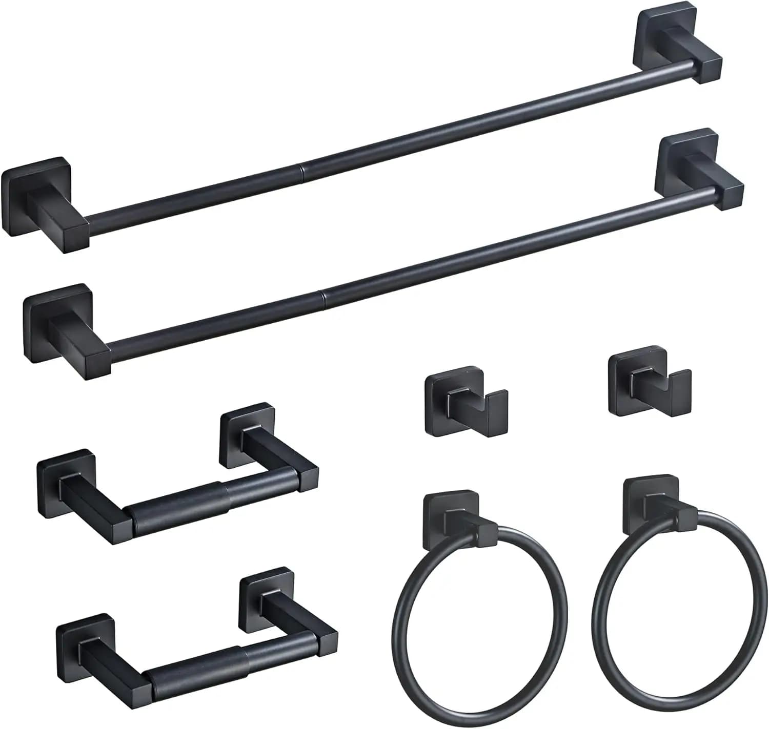 Set di accessori per il bagno in acciaio inossidabile nero opaco da 8 pezzi, portasciugamani e accessori a parete