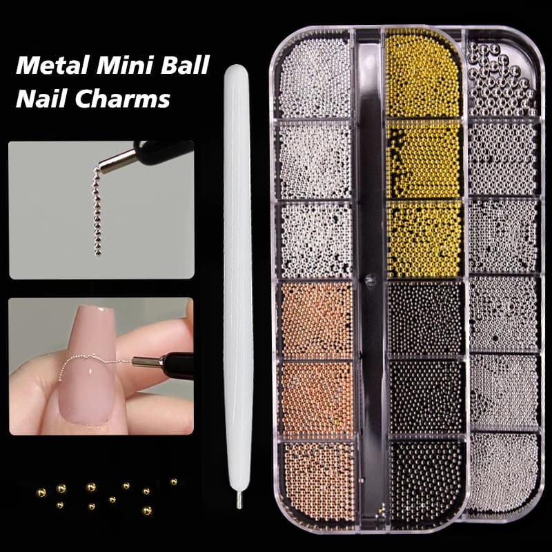 12 Griglie Mini Perline di Caviale Decorazioni per Nail Art Metallo Micro Sfera Pendenti e Ciondoli per Unghie Penna Magnetica Oro/Argento 0.8 ~ 3mm Sfera Gioielli per Unghie