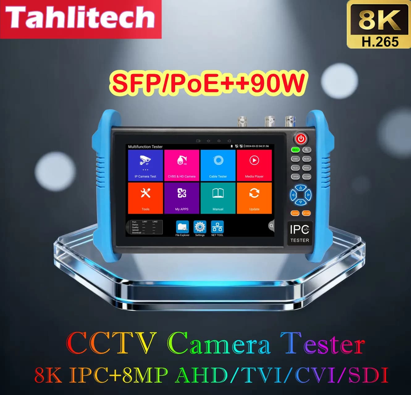 Tester CCTV IPC-9800Pro 8K, Tester per Telecamere 8MP H.265 AHD CVI TVI SDI, Ingresso VGA HDMI, Tester per Cavi di Monitoraggio Sicurezza