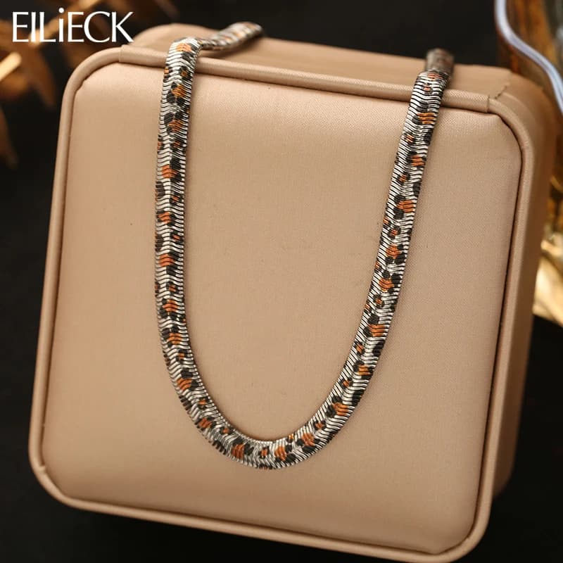 EILIECK 316L Stainless Steel Fashion Snake Pattern Chain Necklace For Women Daily Wear Trendy Neck Chain Waterproof Jewelry Gift