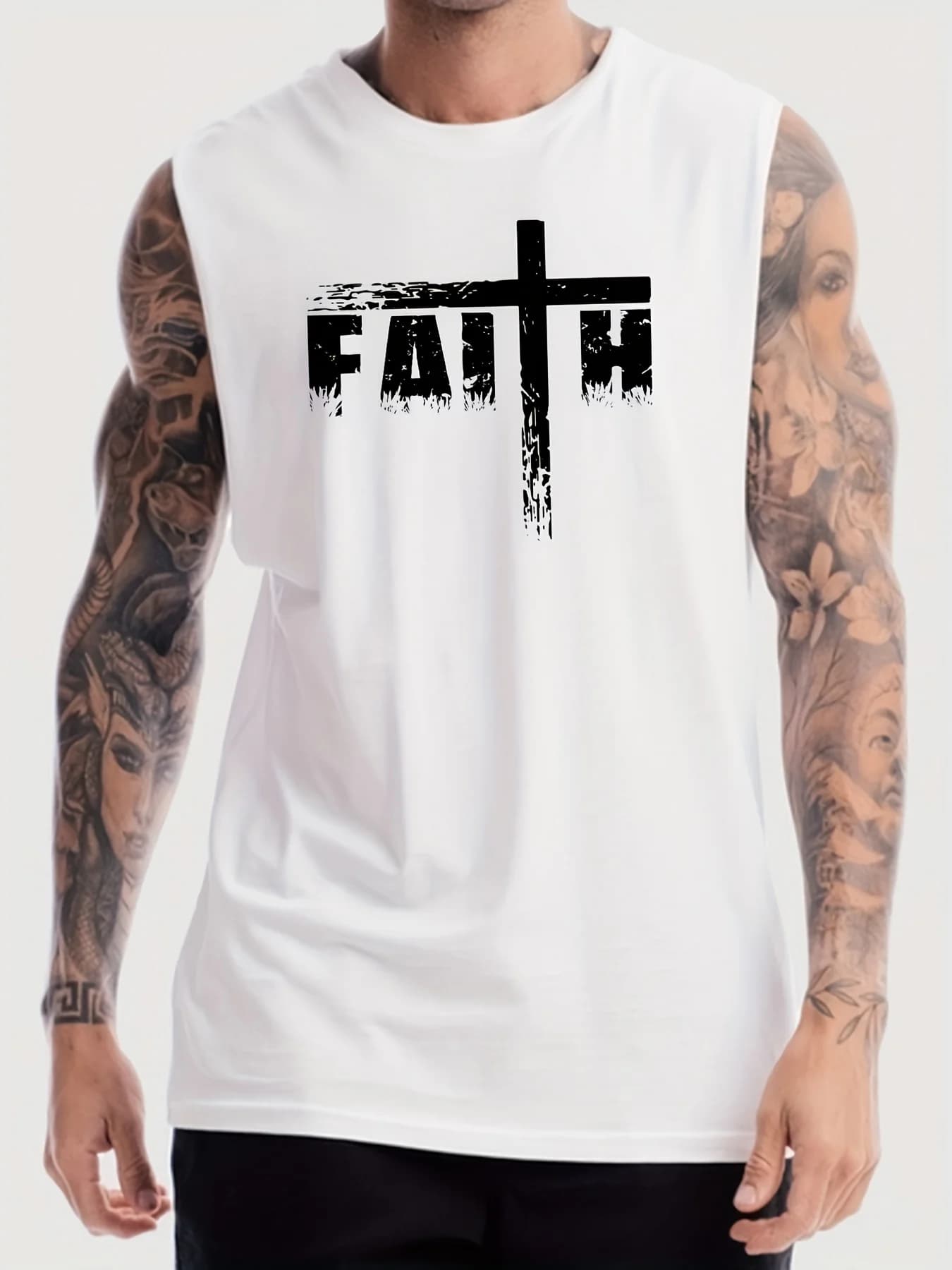 Women's casual t-shirt with exclusive cross print FAITH, comfortable crew neck, fashionable summer top