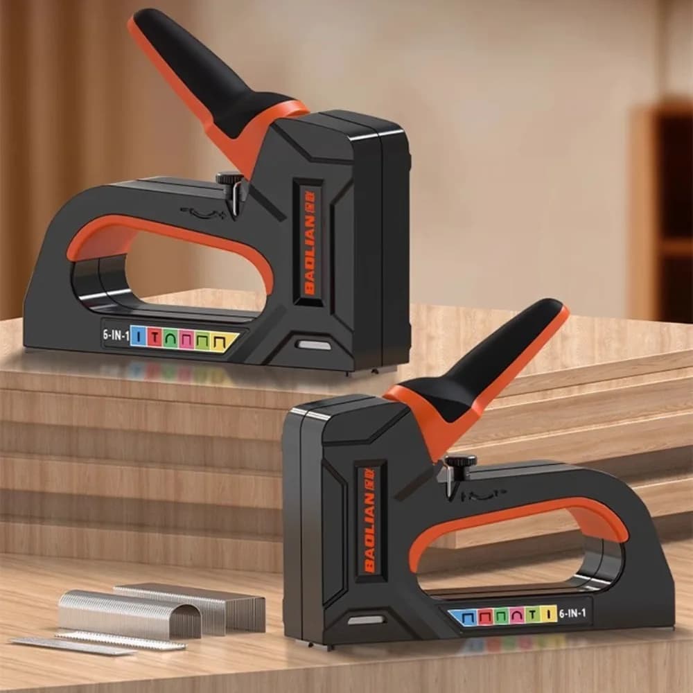 Pistola per chiodatura manuale 6 in 1 Cucitrice per costruzione Chiodo resistente Lavorazione del legno Libro speciale per punti metallici Fai da te per la casa