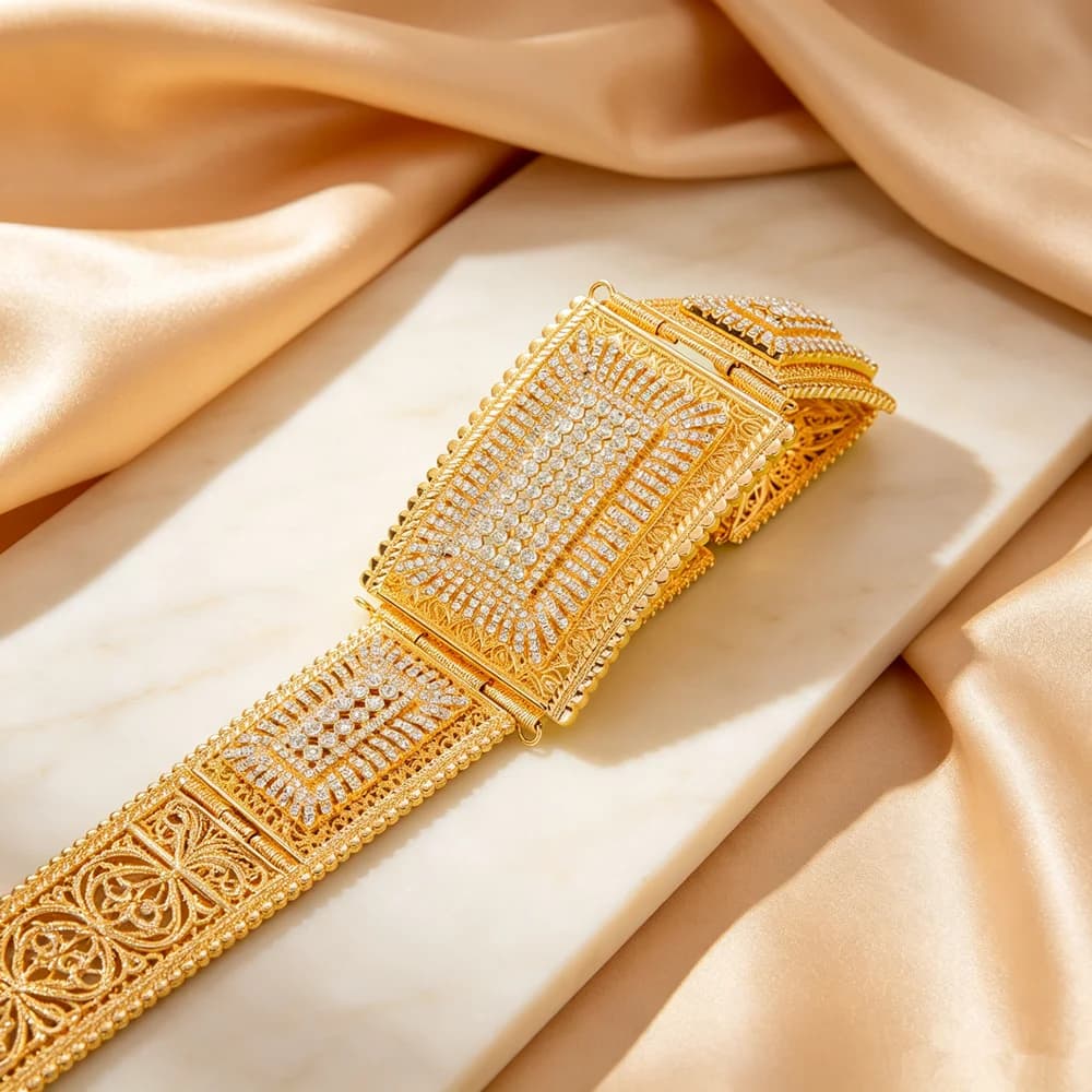 Luxury Gold Plated Hollow Carved Waist Chain Vintage Arabesque Bridal Wedding Belt