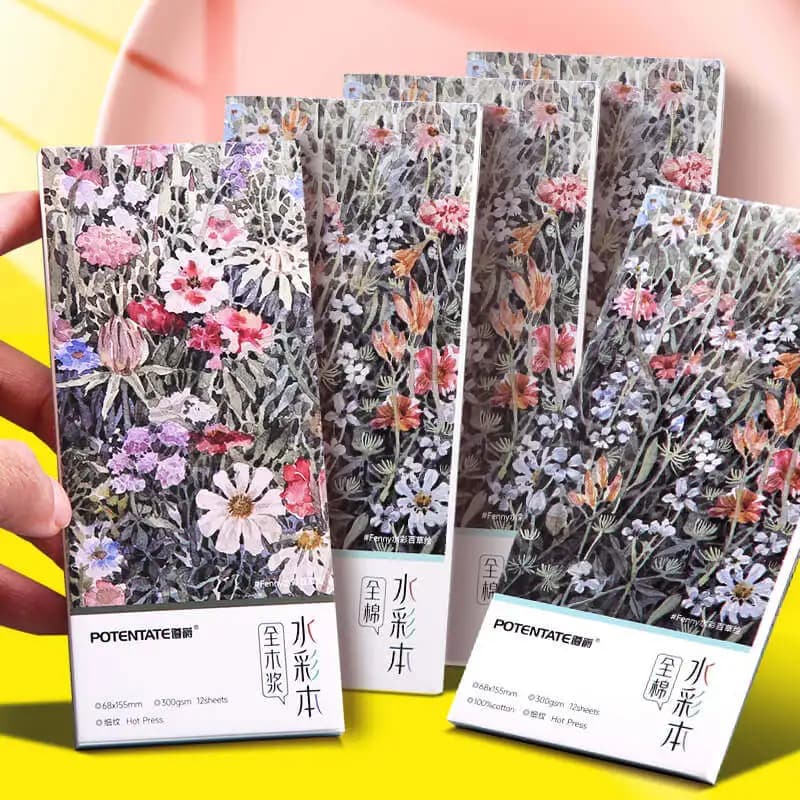 POTENTATE Mini Portable Watercolor Paper Notebook Sketching Travel Watercolor Tool 300g Thick /12 Sheets Art Student Special