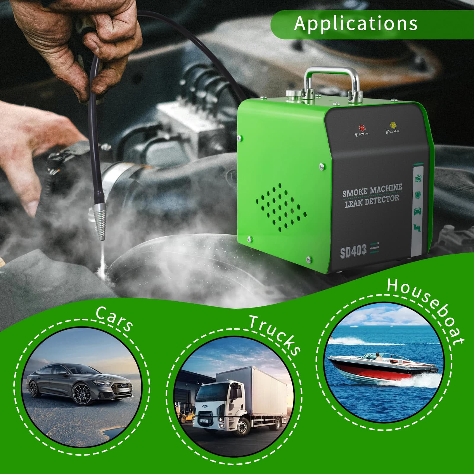 Solary SD403 Analizzatore automatico di motori Rilevatore di perdite di fumo per strumento diagnostico di sistemi di test di perdite di olio di raffreddamento di scarico di aspirazione