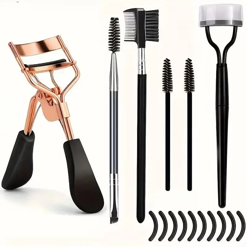 Set of 16 Pieces for Wrinkling Eyelashes with Replacement Bearings for Women, Eyelash Grips, Clips, Mascara Applicators, Brush, Makeup Tool