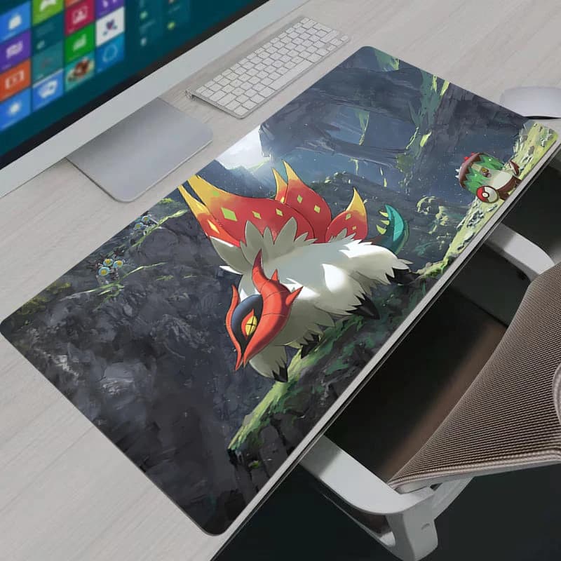 Tappetino per mouse grande Pokemon Pikachu, tappetino per tastiera per laptop, PC, gamer, tappetino per mouse XXL, tappetino da tavolo in gomma resistente con bordo bianco e nappe