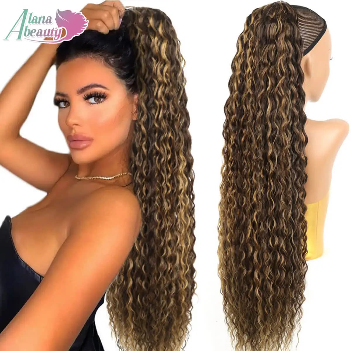 Alana Synthetic Horse Riccia Coda with Drawstring Long Coil Riccia Crespa Hair Extension Clip Chip-in Organic in Horsetail