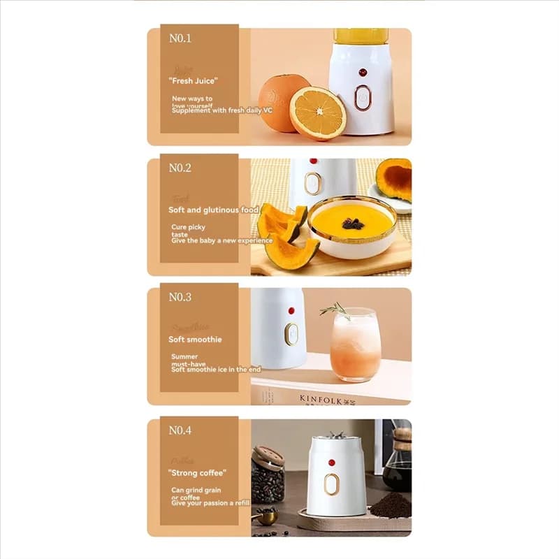 AB15-450Ml Blender Double Cup USB Rechargeable With 10-Blades Smart Safety Lock Automatic Power Off When Cover Is Opened