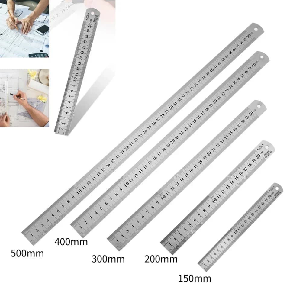 Stainless steel straight rod, double-sided precision measuring instrument, metric scale, 15-50 cm ruler, transparent scale