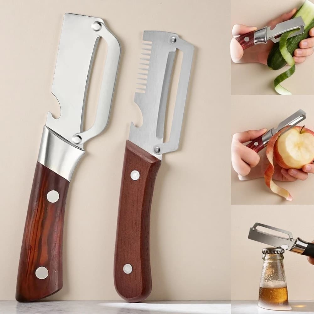 2-piece stainless steel multifunctional pebble, kitchen tool 2 in 1 with bottle opener, ergonomic gift for kitchen lovers