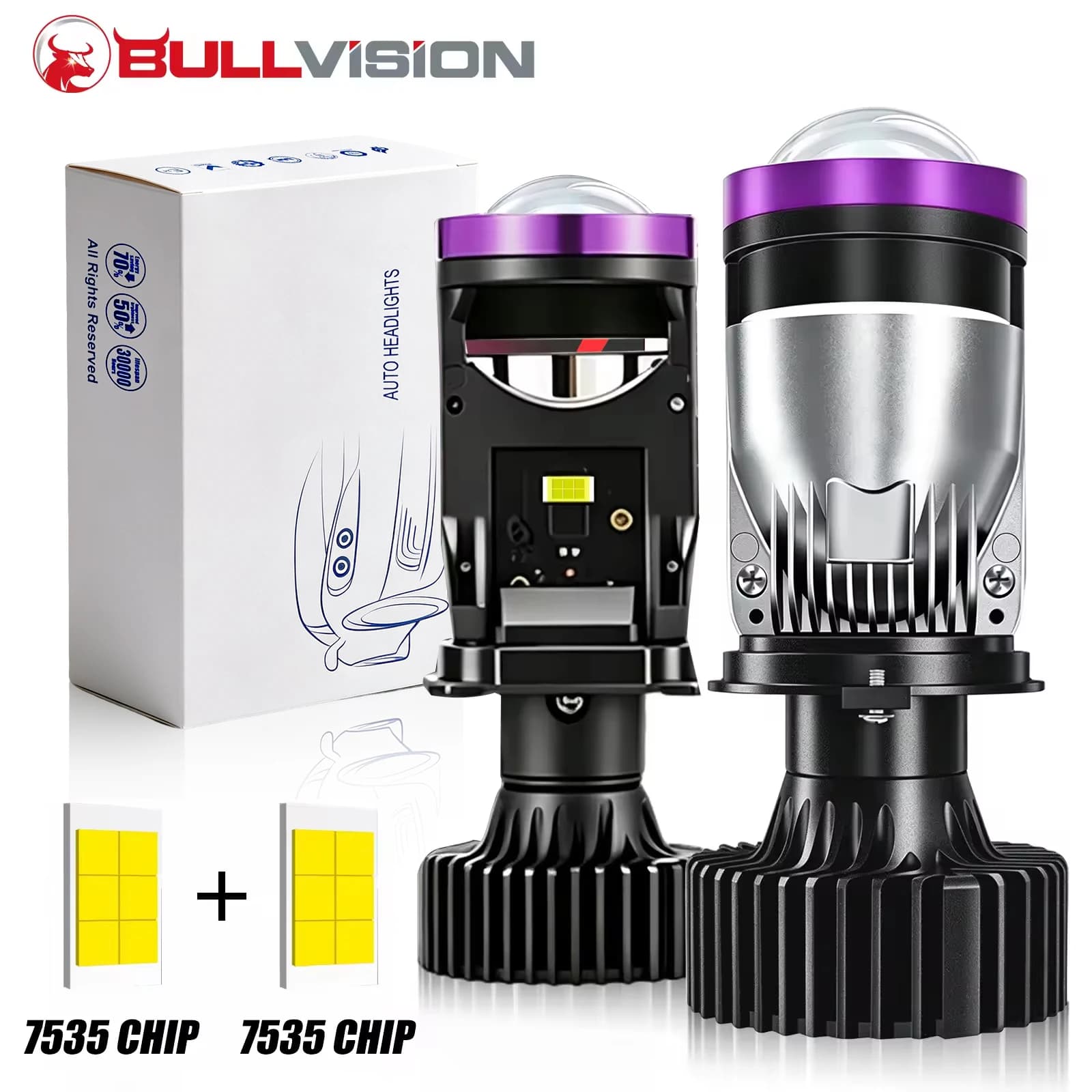 2pcs H4 LED Projector Mini Lens Auto 1PC H4 LED Headlight Bulbs Kit Conversion High Beam Low Beam 120W Turbo Fan Cars Motor Lamp