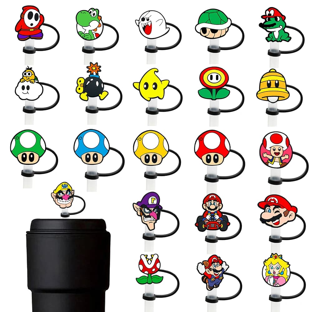 1-25 pezzi tappo di copertura della paglia del fumetto del gioco per accessori riutilizzabili della tazza di vetro del tappo della polvere, toppers della cannuccia copertura della paglia del silicone di 10mm
