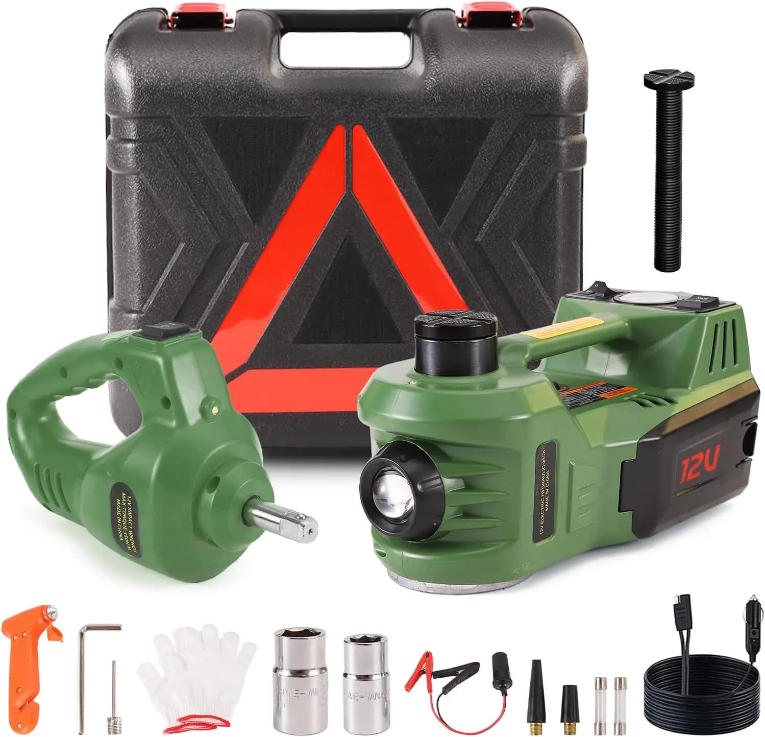 Kit cric per auto elettrica portatile da 5 tonnellate 12V con avvitatore a percussione e pompa di gonfiaggio pneumatici per riparazioni di emergenza dei veicoli