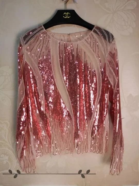 Cakucool Women's Sequined Blouse Sexy See-tough One-Ne M Faionable Casual irt Other Material 00%