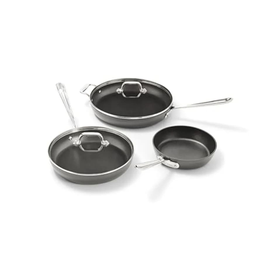Set di Padelle Antiaderenti HA1 in Alluminio Anodizzato Duro, 5 Pezzi, Padelle da 8'', 10'', 12'' con Coperchio, Compatibili con l'Induzione, Adatte al Forno fino a 500 Gradi
