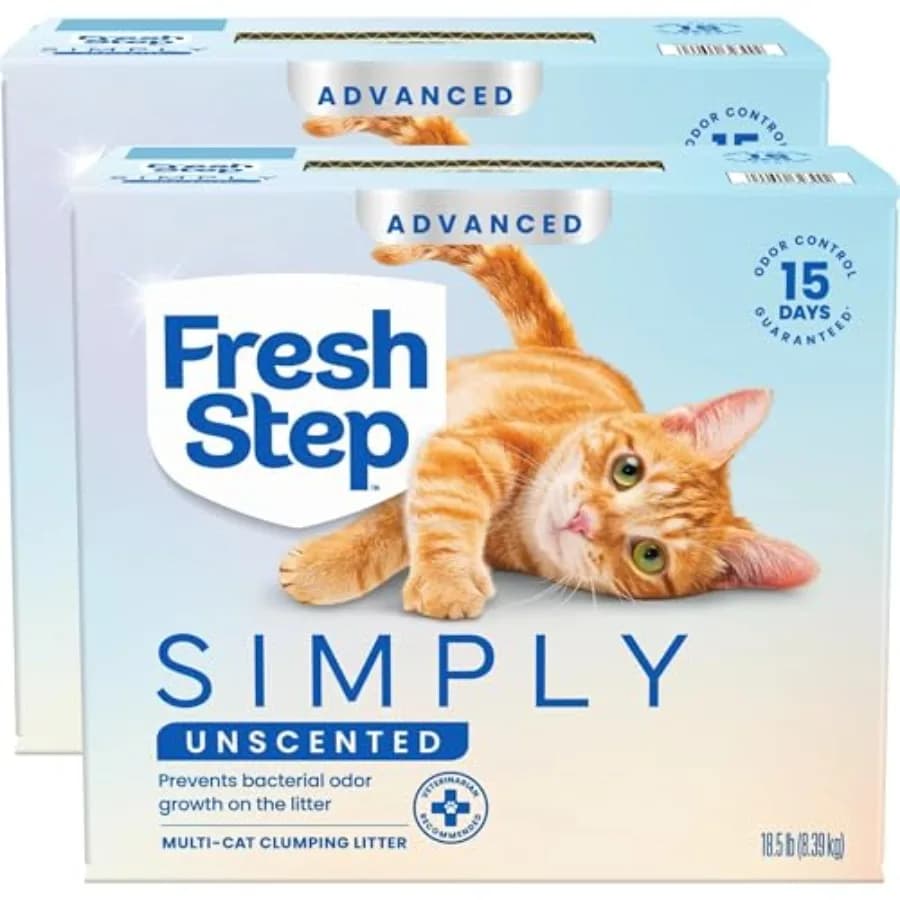 Lettiera Agglomerante per Gatti Advanced Simply Unscented Extra Large, 37 Libbre Totali, Confezione da 2 Scatole da 18,5 Libbre, Confezione Potrebbe Variare