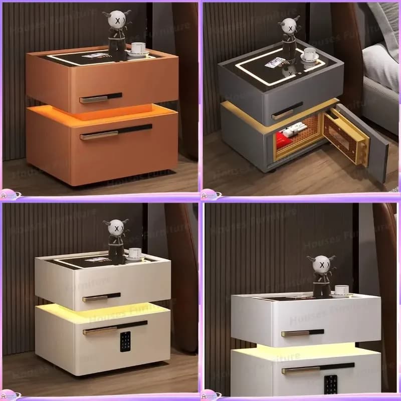Modern Minimalist Bedside Table with Wireless Charger Smart Nightstand Multi Function Storage Cabinet Bedroom Furniture Home