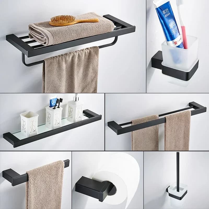 Matte black Stainless Steel 304 Towel Ring Robe Hook Toilet Brush Holder Towel Bar Bathroom Accessories Set Paper Holder