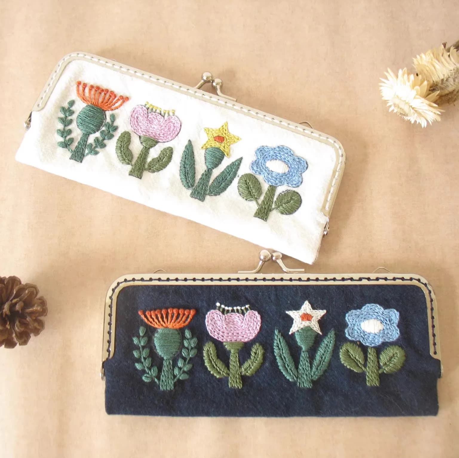 Learn to Embroider Pencil Case Kit, All-in-One DIY Craft Set Pre-Punched Fabric with Thread & Needle, Fun Beginner