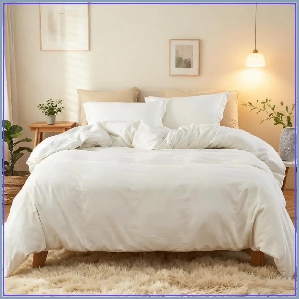 Set Copripiumino in Lino Naturale, Misura Singola 68x86, Biancheria da Letto Traspirante Stile Rustico, Bianco Sporco
