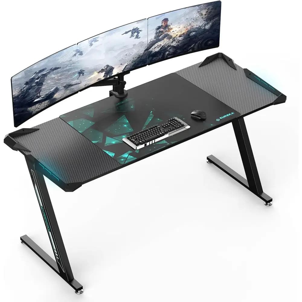 Scrivania da Gaming con 60 LED RGB, Grande Scrivania per PC da Casa/Ufficio con Tappetino per Mouse, Stile Z60