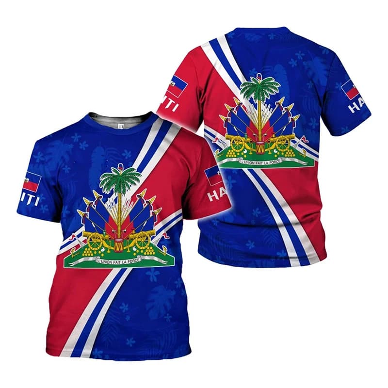 T-shirt a maniche corte con bandiera di Haiti per uomo Donna Festival Street Abiti popolari T-shirt con o-collo 18 maggio T-shirt con stampa rossa blu
