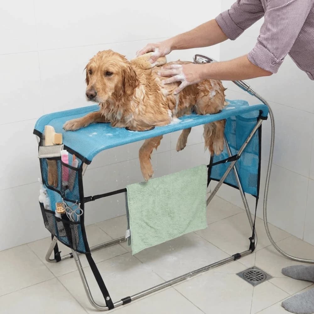 Folding Pet Grooming Hammock Quick Dry Mesh Anti-Scratch Pet Bathing Rack Multi Hole Detachable Cat Nail Clipping Holder