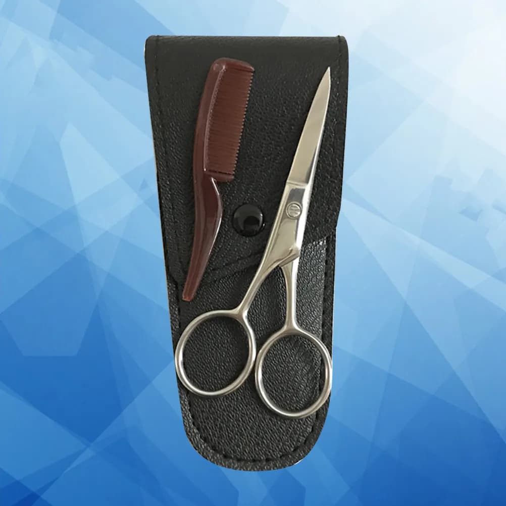 1Set Ergonomic Stainless Steel Beard Shears Mustache Scissors Eyebrow Trimmer Professional Grooming Tool for Men Barbers Salons