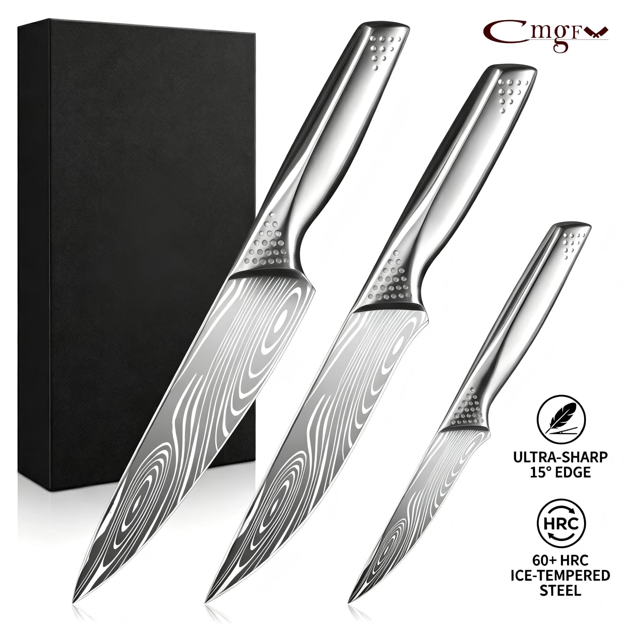 Coltelli da cucina in acciaio inossidabile, coltello da chef con texture Damasco, coltello per carne, coltello per affettare verdure, coltello da macellaio per disossare, utensili da cucina