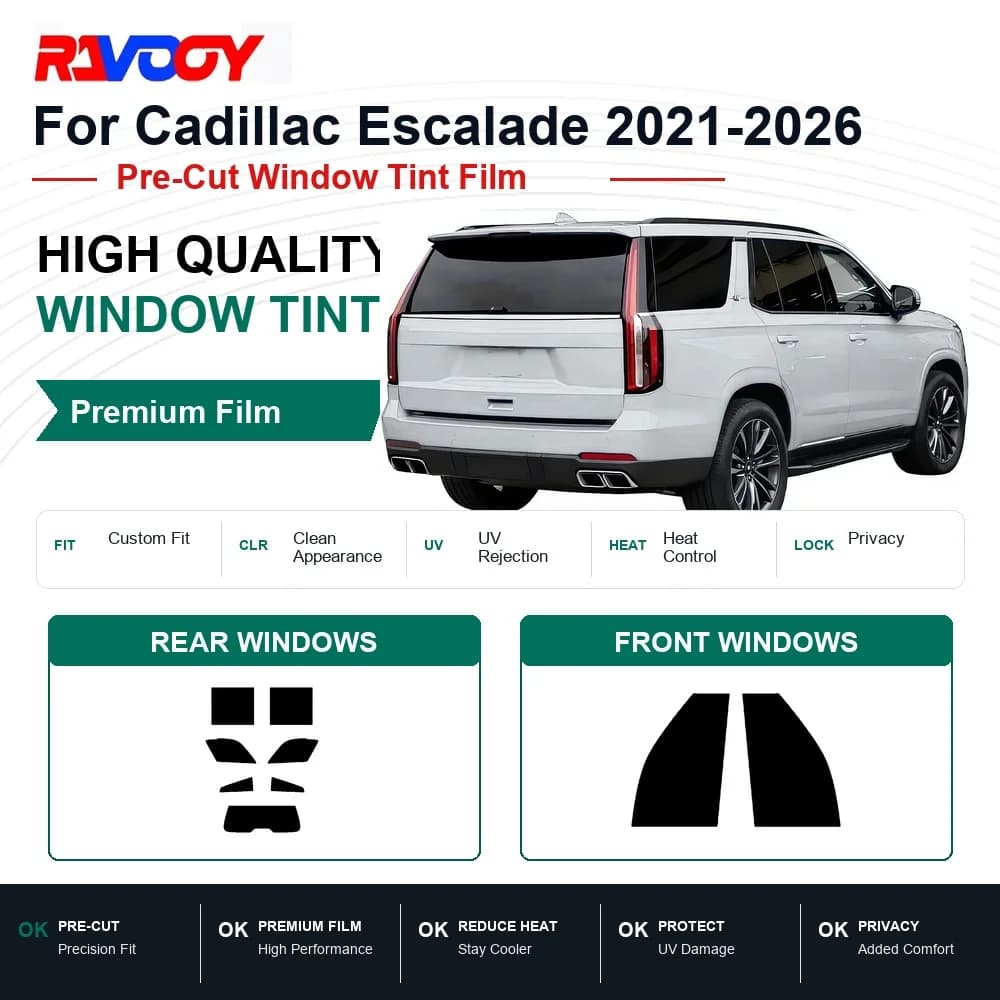 RAVOOY Precut Window Tint, Reusable Removable EPU Film, Custom Fit for Cadillac Escalade IQ 2025-2026, UV Heat Protection