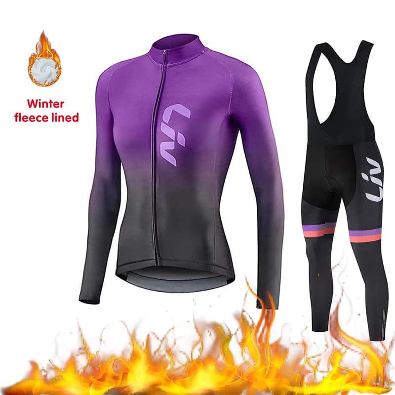 Set da Ciclismo LIV per Donna, Felpa e Pantaloni Imbottiti Invernali con Cuscinetti in Spugna, Jersey da Ciclismo su Strada